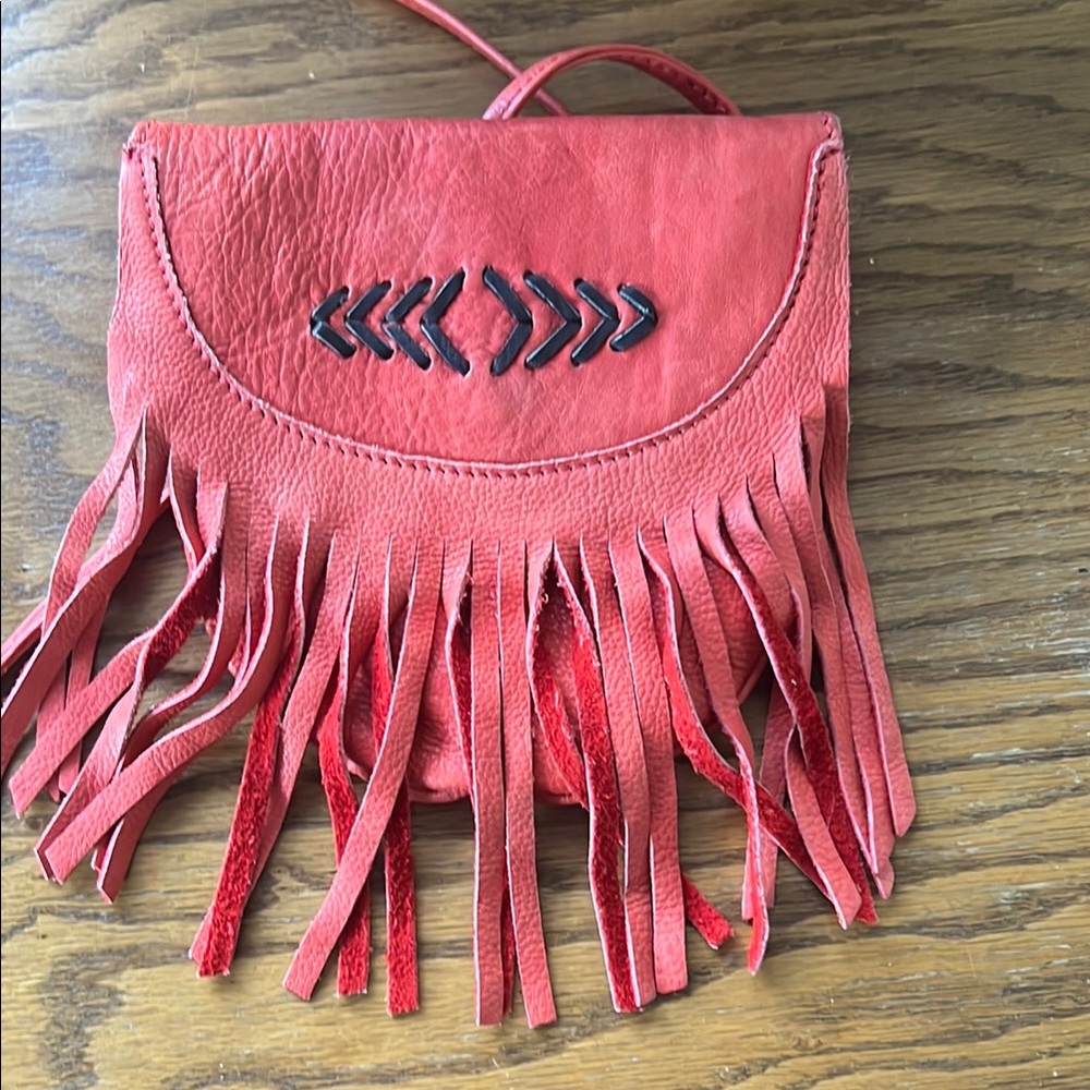 Red Crossbody Bag with Fringe Real leather